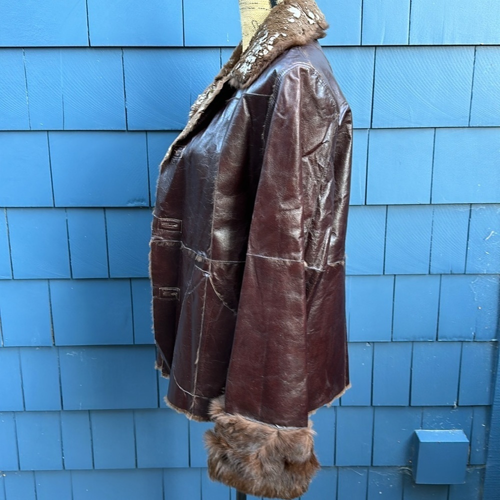 🤎🤎🤎Vintage leather rabbit fur reversible tan brown dark handmade bespoke - Picture 7 of 16